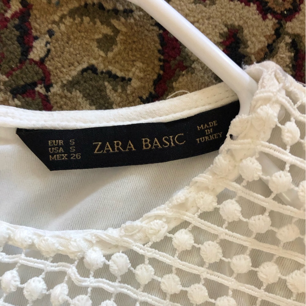 Zara Basic Cream Sheath Dress with crochet Neck and cap Sleeves Small - Picture 5 of 7